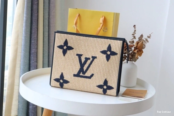 Repladies LOUIS Raffia Toiletry VUITTON Pouch Monogram 0812